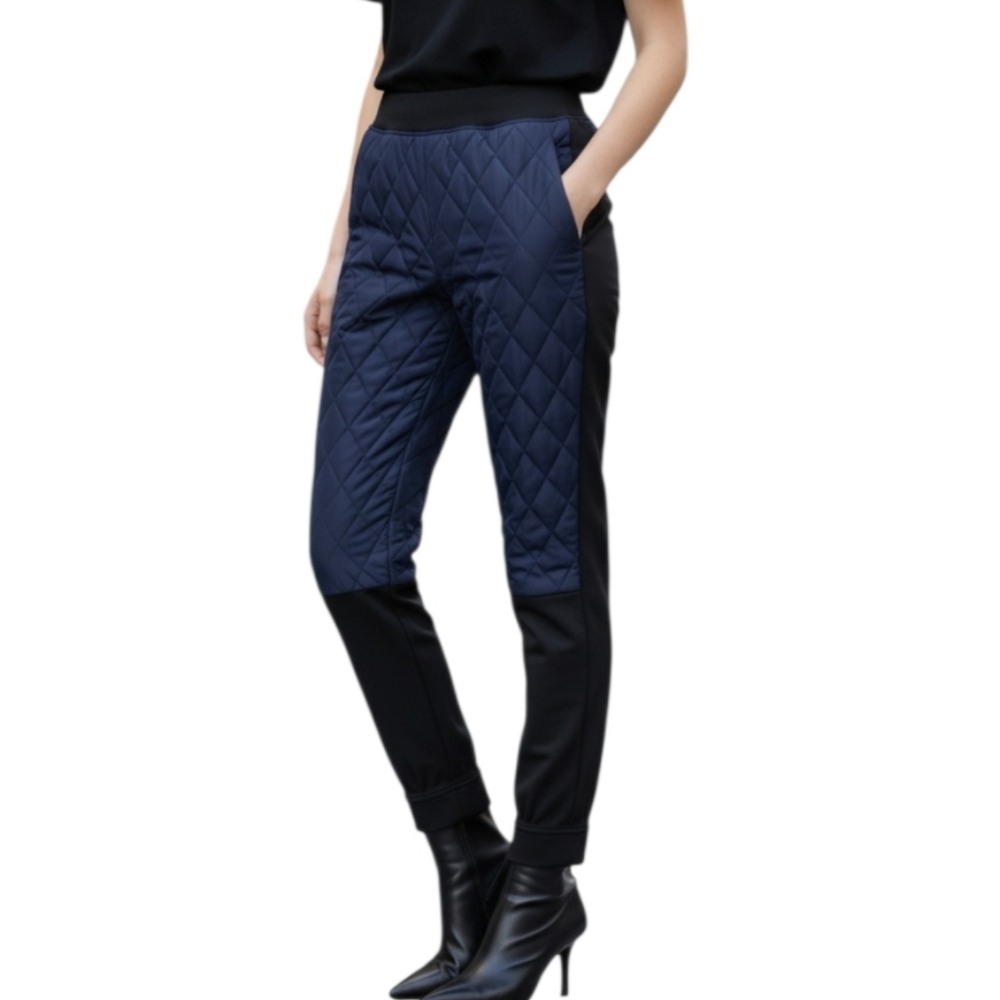Tibi Navy &  Black Quilted Combo‎ Trousers Pants  NWOT  Size 0
